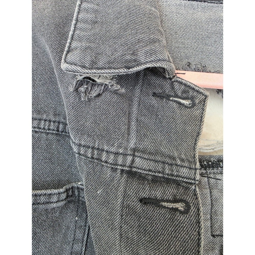 Blue B Collection Washed Black Cropped Distressed Denim Jacket Rhinestone Fringe - Picture 5 of 12